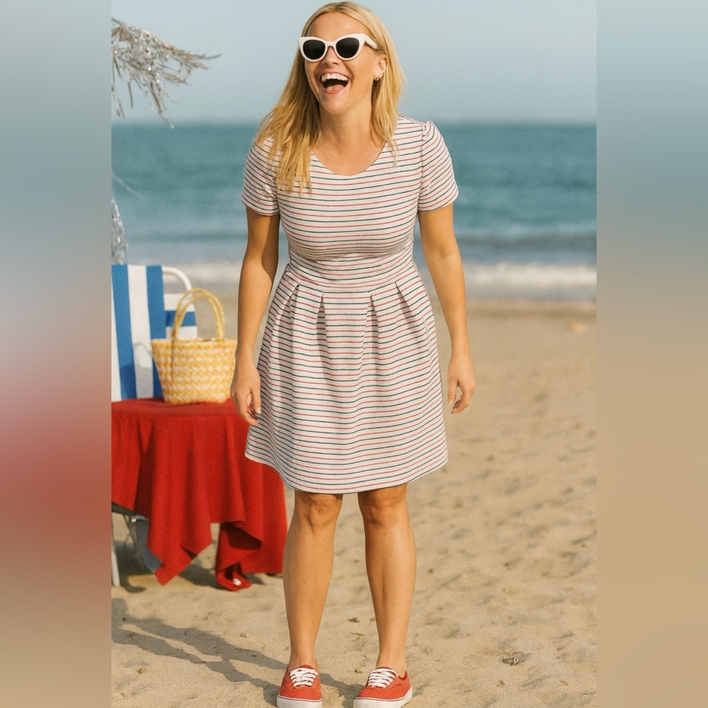 James Draper RSVP Red, White & Blue Striped Flare Mini Dress, Size XL, EUC! - Picture 2 of 16